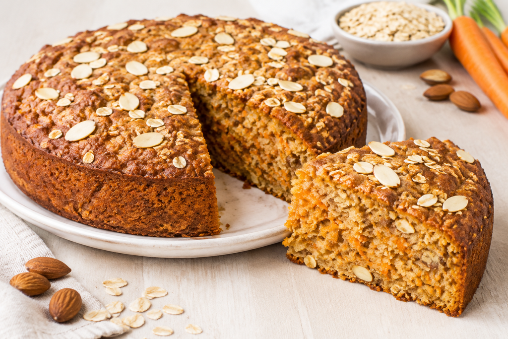 Torta rústica de zanahoria, avena y almendras sin cobertura